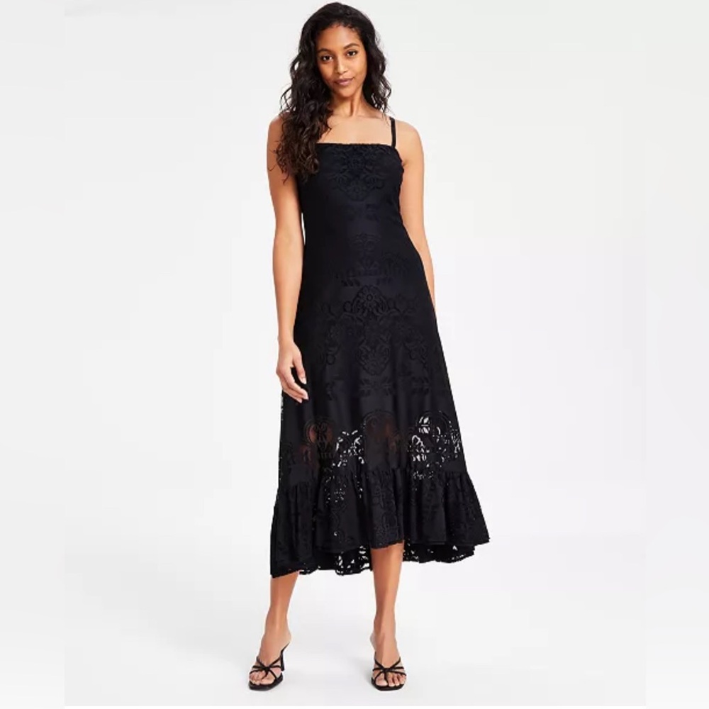 Bar III Women's Ruffled-Hem Lace Midi Dress